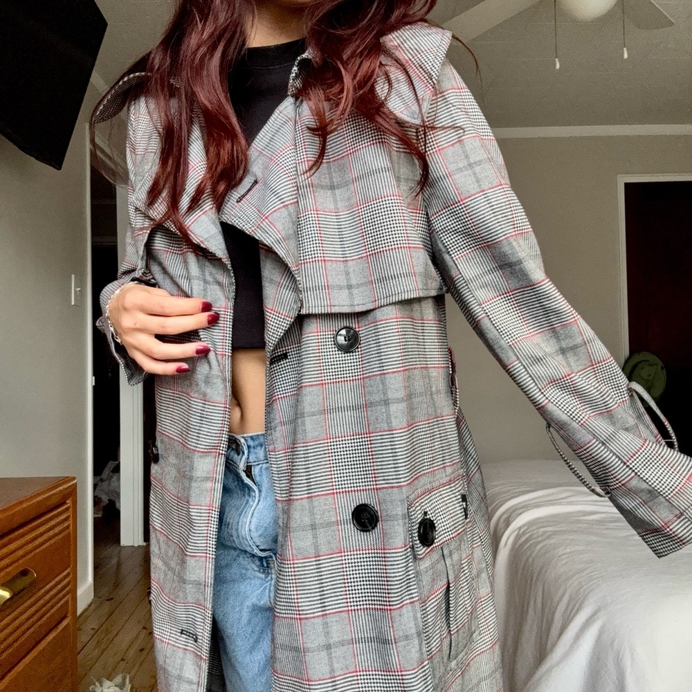 Walter Baker Gray Plaid Trench Coat